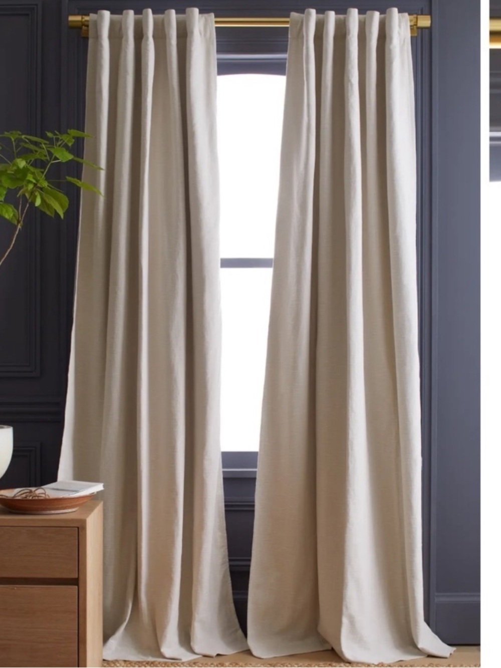 NWT QUINCE Set Of 2 48x84 Cotton Slub Room Darkening Curtains Natural 1140
